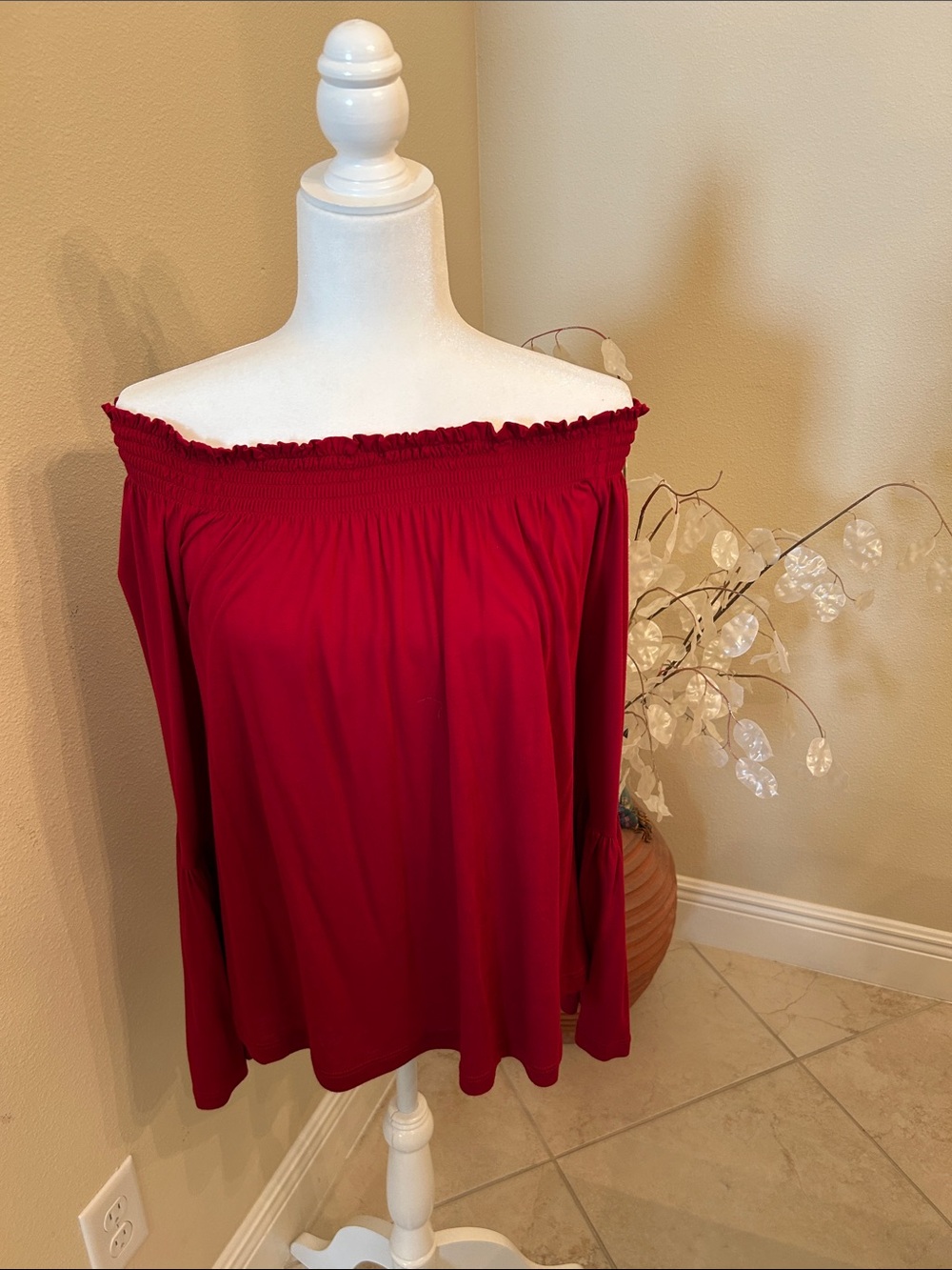 cupcakes & cashmere Off-Shoulder Long Sleeve Top - Red
